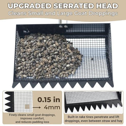 Goat Pooper Scooper, 4-in-1 Goat Stall Sifter Shovel (22 to 61 Inch,Black) | Accessories & Supplies for Goat, Chicken Poop Scooper for Sand, Horse/Sheep/Duck/Cow, Pooper Scooper Rake for Livestock