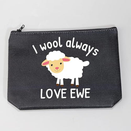 LEVLO Funny Lambs Farm Animals Lovers Gifts I Wool Always Love Ewe Makeup Bags Lamb Sheep Pun Xmas Valentine Travel Case (always love ewe-black) - color: always love ewe-black