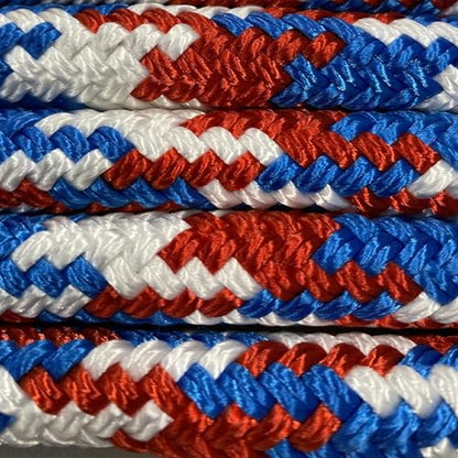 PARELLI 22 Foot Ground Training Rope - Strong Everyday Use All-Purpose Large Horse Lead Rope with Loop & Latigo Popper | 9/16" Diameter Smooth Yachting Braid, Red, White & Blue - color: Red, White & Blue