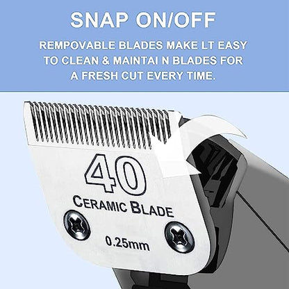 3PCS 40 Blades Dog Grooming Blades Compatible with Andis/Wahl Dog Clipper | Cut Length 1/100"(0.25mm),Dog Clipper Blade compatible with Oster A5 ,Ceramic Blade & Stainless Steel Blade - color: 3pack #40