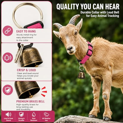 3 Pack Goat Collars with Bells, Classic Navy Adjustable Collar Set - color: Black+Pink+Blue