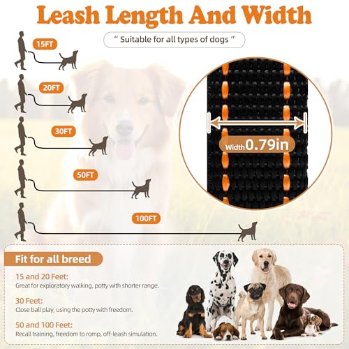 Long Dog Leash for Small Dogs and Medium Dogs, 15ft Orange Nylon Dog Training Leash with Swivel Clip, Lightweight Dog Lead for Puppy, Recall Training, Outdoor Walking & Hiking - size: 15FT