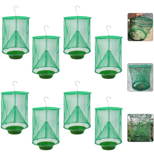 8 Pack Ranch Fly Trap, Hanging Fly Catcher, The Most Effective Trap Ever Made with Pots, Cage Catcher for Indoor and Outdoor, Family Farms, Park, Restaurants