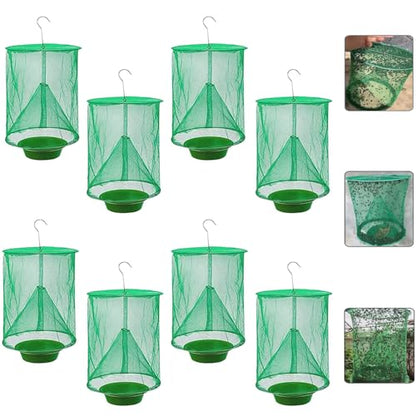 8 Pack Ranch Fly Trap, Hanging Fly Catcher, The Most Effective Trap Ever Made with Pots, Cage Catcher for Indoor and Outdoor, Family Farms, Park, Restaurants