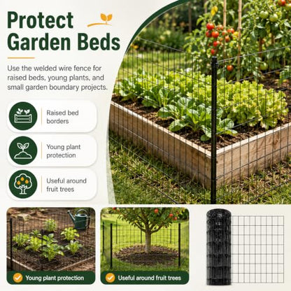 Black PVC Coated Welded Wire Fence 36 in x 100 ft, 16 Gauge 2 x 4 Inch Mesh Roll, Garden Fencing for Chicken Coop, Poultry, Yard, Pet and Plant Protection - size: 2"x4" 16GA 36"x100'