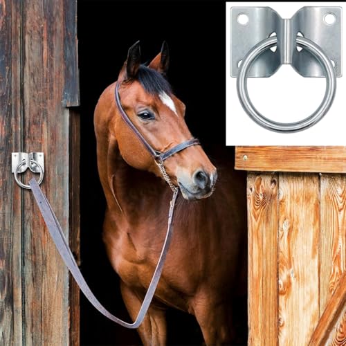 Cross Tie Ring for Horses, Block Tie Hitching Ring with Screws for Horse Stall Stable, Wall Mount Tie Down Horse Barn Supplies 2 Pieces