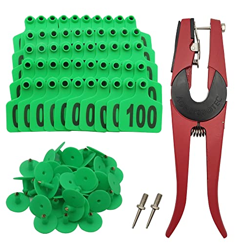 Cattle Ear Tags 201-300, 100Pcs Plastic Livestock Ear Tag for Cows Goats Sheep Pigs with Pliers Applicator & 2 Pins, Animal ID Tags for Ranch Farm Herd Tracking, Laser Print (201-300, Green) - color: Green