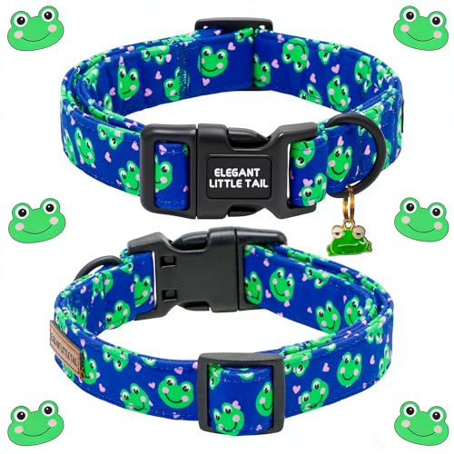 Elegant Little Tail Summer Dog Collar, Cute Green Frog Pattern Soft Cotton Pet Collars with Sturdy Quick Release Buckle Male Adjustable Pet Collar for Small Medium Large Dogs - color: Frog, size: X-Small (Pack of 1)