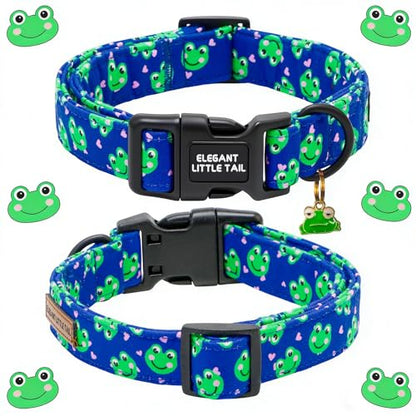 Elegant Little Tail Summer Dog Collar, Cute Green Frog Pattern Soft Cotton Pet Collars with Sturdy Quick Release Buckle Male Adjustable Pet Collar for Small Medium Large Dogs - color: Frog, size: X-Small (Pack of 1)