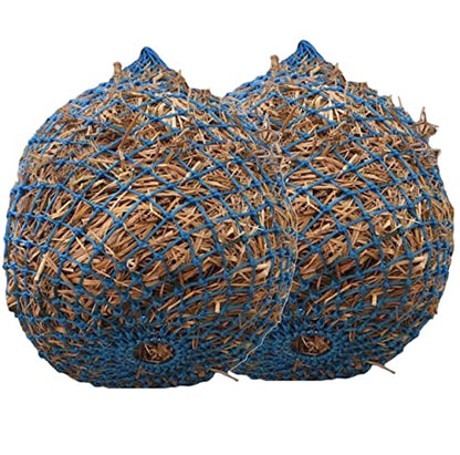 Majestic Ally 2 Pcs 1.25”x1.25” Holes Ultra Slow Feed 40” Very Sturdy Hay Net with Bottom Ring for Goat, Sheep and Livestock Simulatr grazing, Reduces Waste (Hurricane Blue) - color: Hurricane Blue