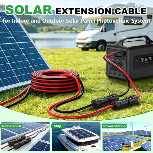 Oududianzi Solar Extension Cable 20FT, Solar Wire 10AWG, Tinned Copper PV Wires 10Gauge, Solar Panel Cables with Waterproof Connectors for Home Boat RV Outdoor Camping Photovoltaic Systems - size: 20FT-10AWG