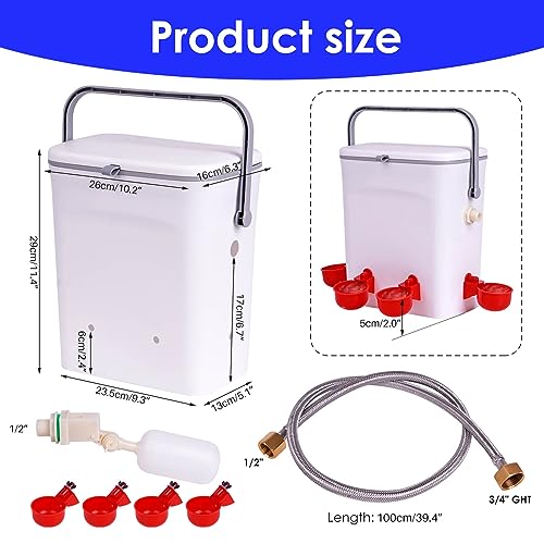 Automatic Chicken Waterer with Float Valve, Hose, and 4 Water Cups