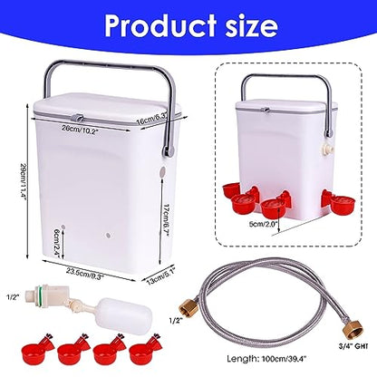 Automatic Chicken Waterer with Float Valve, Hose, and 4 Water Cups