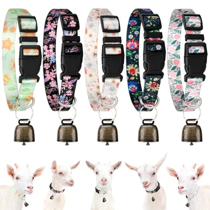 5 Pack Floral Goat Collars with Bells,Anti-Lost Pet Collarr - color: Floral+Groovy Pattern