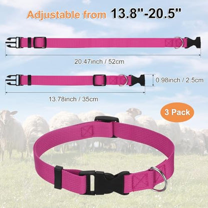 M METERXITY 3-Pack Goat Collars with Bells Polyester Rose Red - color: Rose Red