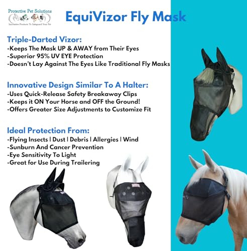 EquiVizor 95% UV Eye Protection (Full) Horse Fly Mask with Ears. Designed to Stay On Your Horse, Off the Ground - size: FULL
