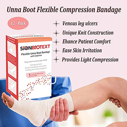 Unna Boot with Zinc and Calamine - Flexible Compression Bandage Moist Healing Environment Comfort Wrap Bandage Medical Dressing 3 Inches X 30 Foot Roll - size: Pack of 12, style: 3" Zinc and Calamine