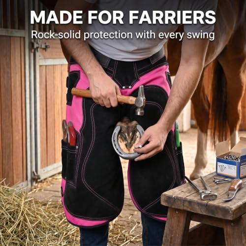 Farrier Apron Cowhide Leather Hoof Trimming Chaps - color: Pink - Black, size: 75cm - 29inch