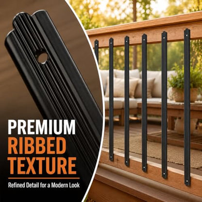 50 Pack 29.5 in Fluted Aluminum Deck Balusters Black | Rust-Resistant Powder Coating, Pre-Drilled Holes, Side-Mount Fastening, for Porch, Staircase, Balcony & Patio Railing - size: 29.5 inch (Thickness: 0.1 inch)