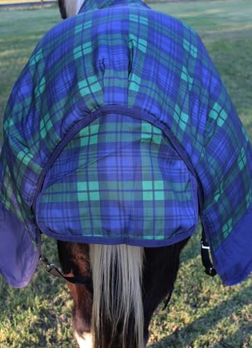 Challenger 600D Horse Turnout Waterproof 300 GMS Fill Plaid Winter Blanket Coat 21EE08 - color: Navy Green Plaid, size: 84 inches