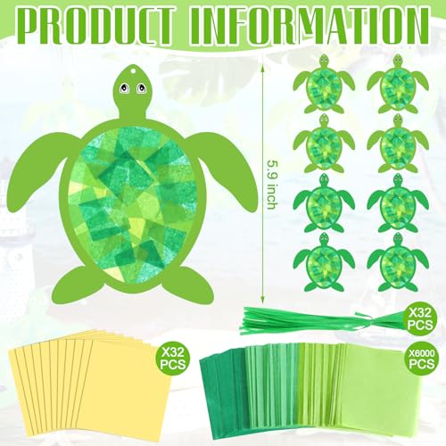 AmazingSpark 30 Pcs Sea Turtle Suncatchers VBS Crafts Ocean DIY Kit | Rainforest Activities, Stained Glass Tissue Paper Art, Summer Camp Bulk, Hanging Decor for Classroom Parties - style: Tortoise