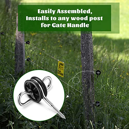 Moxweyeni 12 Pcs Black Electric Fence Insulators Screw, Anchor Electric Fence Wire Insulators for Ring Wooden Post Gate Handles