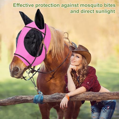 FOXLVDA Horse Fly Mask - Fly Masks for Horses with Ears Set of 2 - color: Blue/Pink