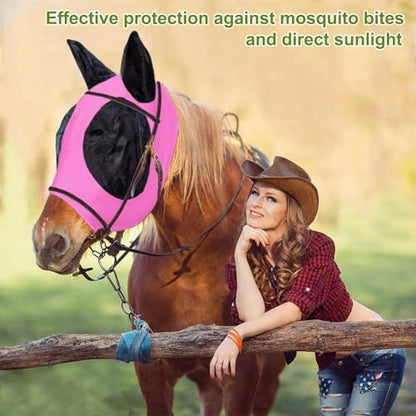 FOXLVDA Horse Fly Mask - Fly Masks for Horses with Ears Set of 2 - color: Blue/Pink