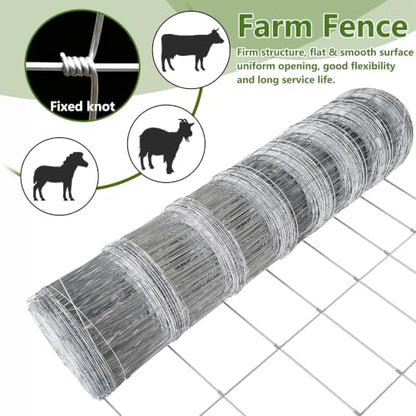 15-Gauge Galvanized Cattle Fence, Fixed-Knot Livestock Field Fence, Woven Wire Farm Fencing for Goat, Sheep, Deer, Hog and Horse - size: 5.9*164FT