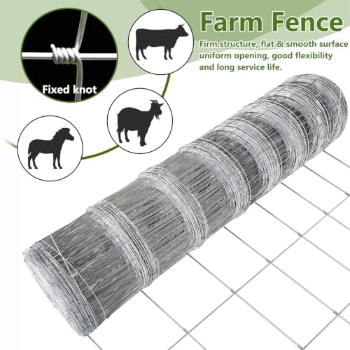15-Gauge Galvanized Cattle Fence, Fixed-Knot Livestock Field Fence, Woven Wire Farm Fencing for Goat, Sheep, Deer, Hog and Horse - size: 5.9*328FT