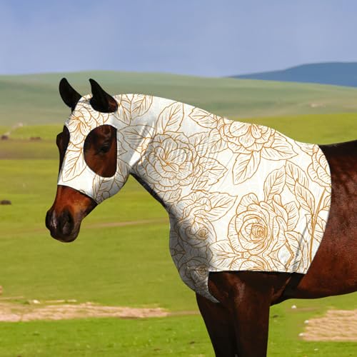 Horse Stretch Slicker Hood with Zipper, Earless Design, Flower, Size L - color: flower, size: L-1PCS
