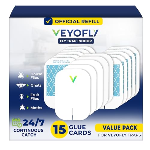 VEYOFLY Official Refill Fruit Fly Traps Indoor, Gnat Trap | 15-Pack | Slide-in refills, fits your trap, strong adhesive traps fruit flies & gnats, no mess, easy to replace, insects hidden - color: White, size: 15 Refills