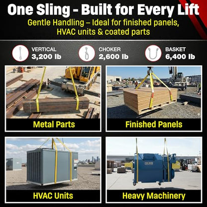 DD Sling 1 Inch x 3 Foot Nylon Lifting Sling – USA Made, 3,200 lb Vertical, 2,600 lb Choker, 6,400 lb Basket – 2-Ply Heavy Duty 900 Webbing, Type 3 Flat Eye & Eye Rigging Sling - size: 1"x14'
