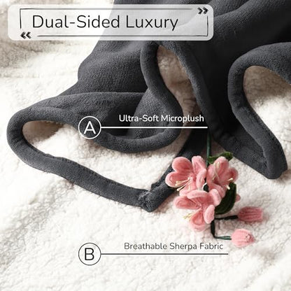 Electric Heated Blanket 90"x100" King Size - Iron Gray | Dual-Sided Microplush Sherpa for Bedroom Couch Use, 4 Heat Settings & 10 Hours Auto Off, Dual Controller, Machine Washable - color: 01-iron Gray, size: King(90"x100")