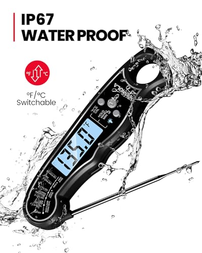 TEMOLA Meat Thermometer, Instant Read Food Thermometer with LCD Backlight Calibration, Waterproof Ultra Fast Digital Cooking Thermometer for Candy Deep Fry Liquids Beef Kitchen Baking Smoker Grill BBQ