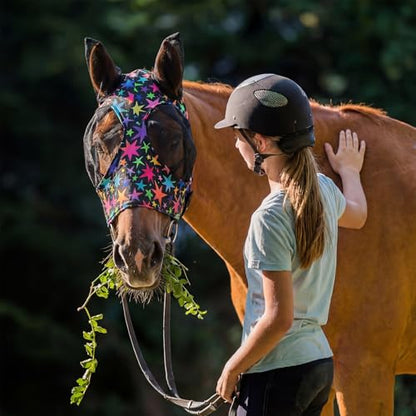 Weewooday 2 Pieces Horse Fly Masks for Horses Soft Fly Masks for Ears Smooth and Elasticity Mask with UV Protection(Star,M) - size: M