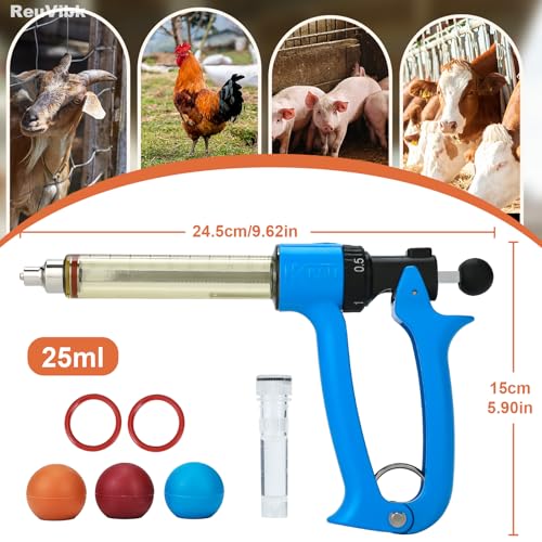 25ml Semi-Auto Repeating Livestock Syringe Gun, 5 Dose Settings - color: Blue25ML