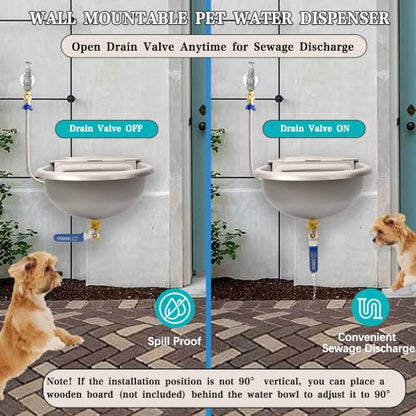 Automatic Dog Water Dispenser with Drain Hole & Drain Valve, Stainless Steel Auto Dog Water Bowl with Float Valve, Hose Quick Connect Fitting, for Livestock, Chicken, Horse (1 Gallon)