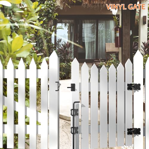 SKYSEN Self-Closing Fence Gate Hinges, Latch, and 24" Drop Rod for Double Gate Fence, Fence Gate Hardware - Easy to Install, Sturdy and Durable - Black Plastic Coated(smzt-01)
