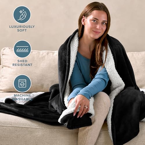 Bare Home Sherpa Fleece Blanket (Throw, Black) - color: 02 - Black, size: Throw/Travel