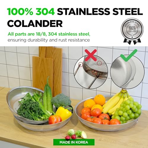 Large Shallow Stainless Steel Colander Set of 3, 5.5/7/10 Qt - size: 5.5+7+10QT Colander