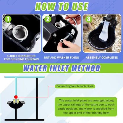 1 Pcs 2.5 L/ 0.66 Gal Automatic Livestock Waterer, Heavy Cast Iron Push-Paddle Water Trough, Black Stainless Steel Livestock Water Bowl for Horse Cattle Goat Pig 11.8 x 9.06 x 3.94 Inch