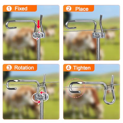 20PCS Fence Wire Tightener Kit, 6mm Wire Tensioner for Farm Fencing | Wire Tightener Clips, Includes Tightener Handle, 1/4" Barbed Wire & Ranch Fence Repair Tool for Ranch, Farm & Garden Fencing