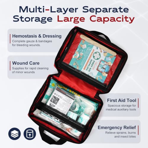 General Medi First Aid Kit -309 Pieces- Reflective Bag Design - Including Bandages, Moleskin Pad and Emergency Blanket for Travel, Home, Office, Car, Camping, Workplace