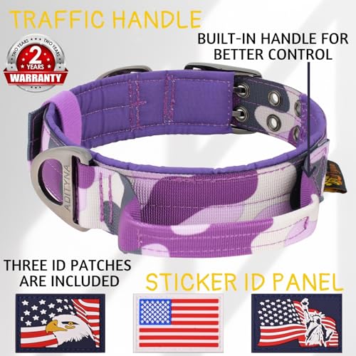 ADITYNA Heavy Duty Purple Dog Collar for Medium Dogs with Traffic Handle - color: Camo Purple, size: Medium: Fit 15-19" Neck