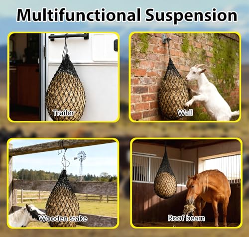 2 Pcs 40'' Hay Nets for Horses,Hanging Slow Feed Hay Bags,Black - color: Black