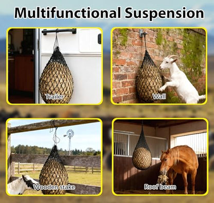 2 Pcs 40'' Hay Nets for Horses,Hanging Slow Feed Hay Bags,Black - color: Black