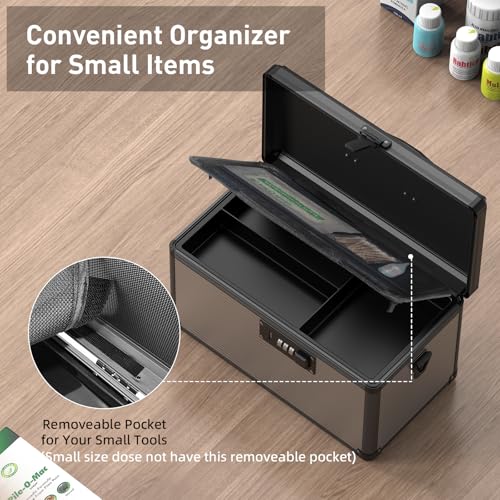 Medicine Lock Box with Code, Locking Medicine Box with Removable Tray & Pocket Bag, Portable First Aid Box for Home, 16 * 9.25 * 7.5 Inch (Black, X-Large-16inch) - size: X-Large-16inch