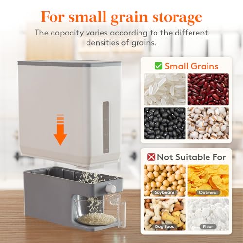 Lifewit Rice Dispenser 25 Lbs, Airtight Storage with Measuring Cup, Grey - color: Light Grey