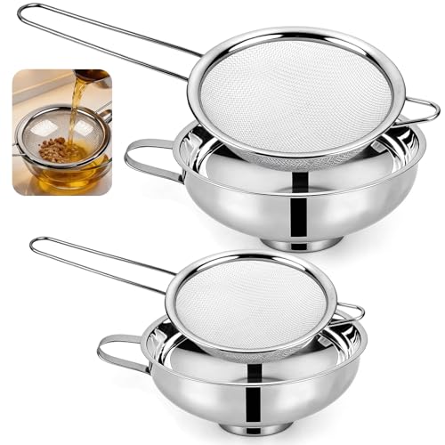 Supkiir 4 Pcs Stainless Steel Funnels with Fine Mesh Strainer, 1.4 Inch/2.1 Inch Stainless Steel Funnel for Kitchen Use, Wide & Narrow Mouth Canning Funnels Set for Spices Juices Powders Coffee Beans